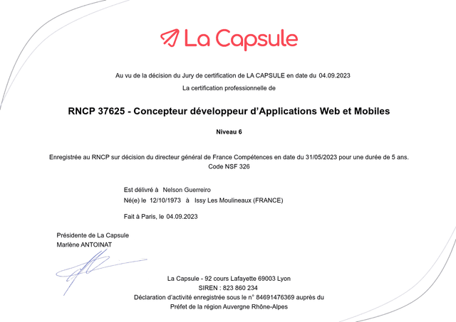 Certification Développeur Web & Mobile – RNCP Niveau 6